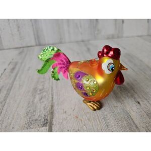 Glass rooster bird ornament glitter Xmas tree unique funny‎